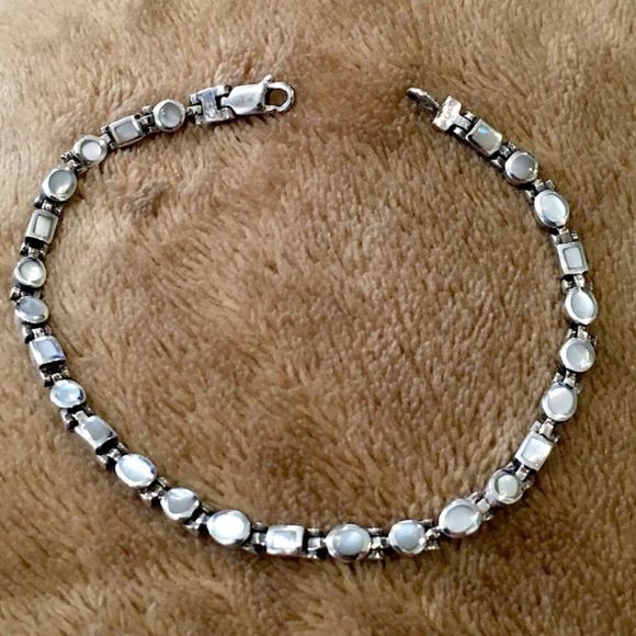 VINTAGE Mother of Pearl Sterling Silver Linked Bracelet - Picture 6 of 12